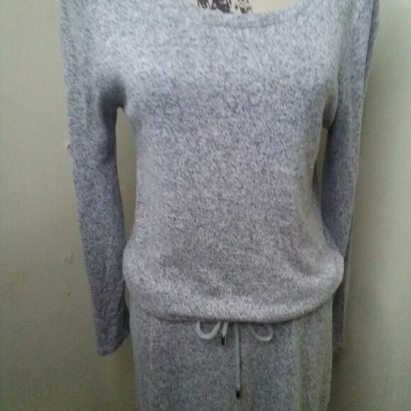 Gap Dress Women XS Long Sleeve Elastic Drawstring Waist Soft Stretch Gray Black - Picture 5 of 12